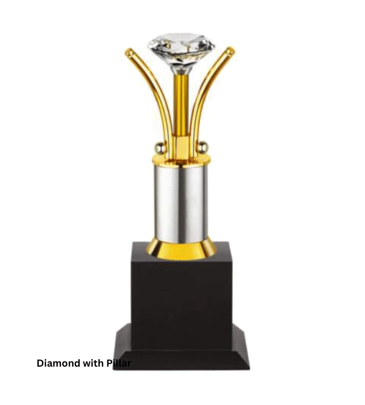 Diamond with Pillar Customised Metal Trophy