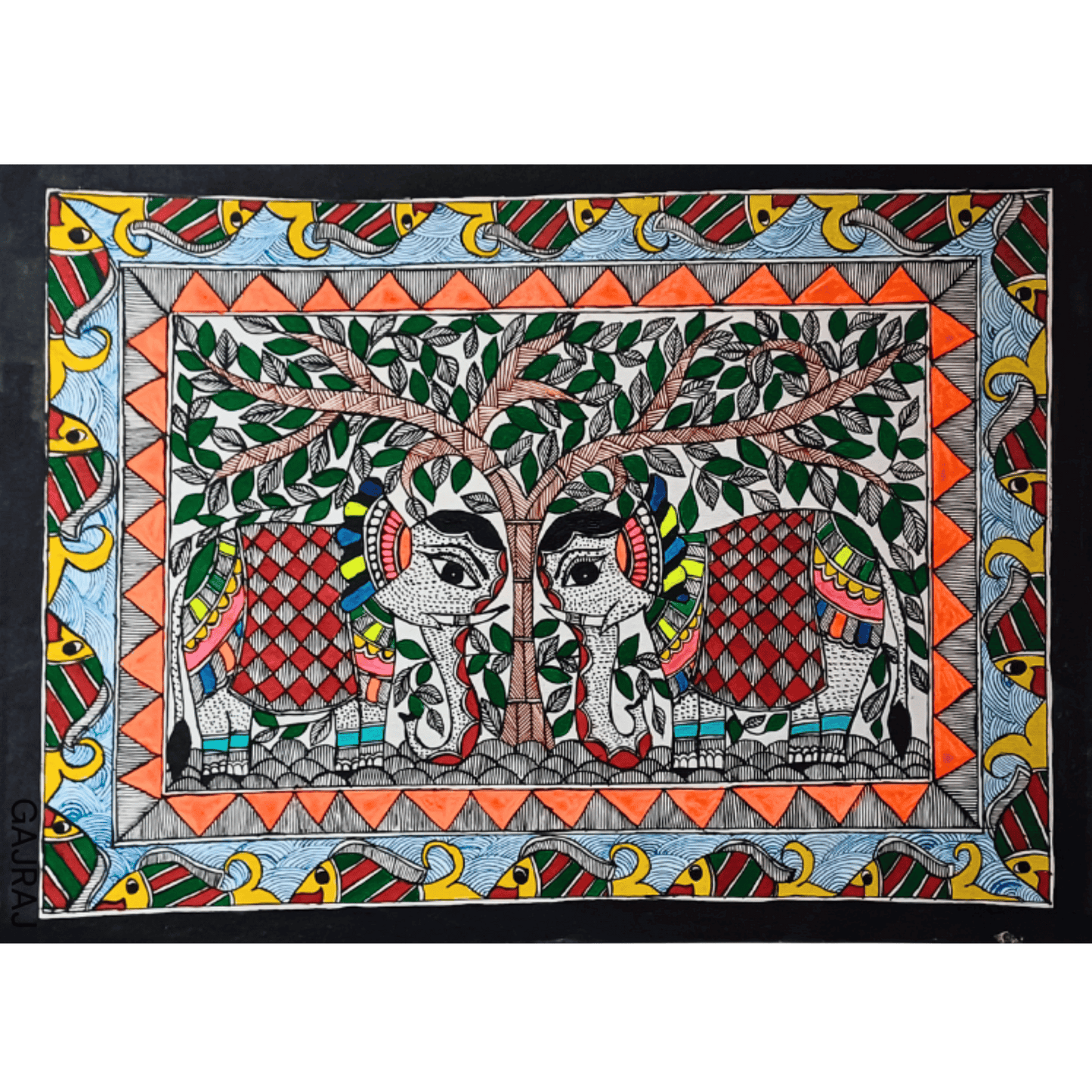 Madhubani Painting Poster - Gajaraj (Elephant Motif)
