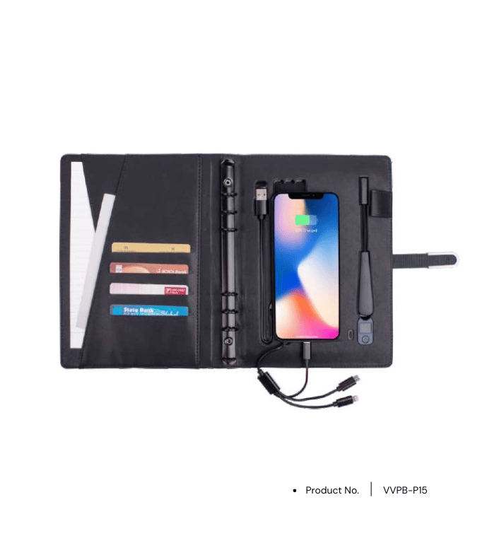 Power Bank Notebook VVPB-P15 | 8000mAh Power Bank with Wireless Charger & LED Branding Plate