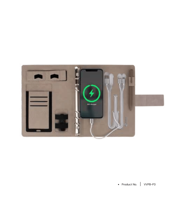 Power Bank Notebook VVPB-P3 | 8000mAh with Wireless Charger & LED Branding Plate