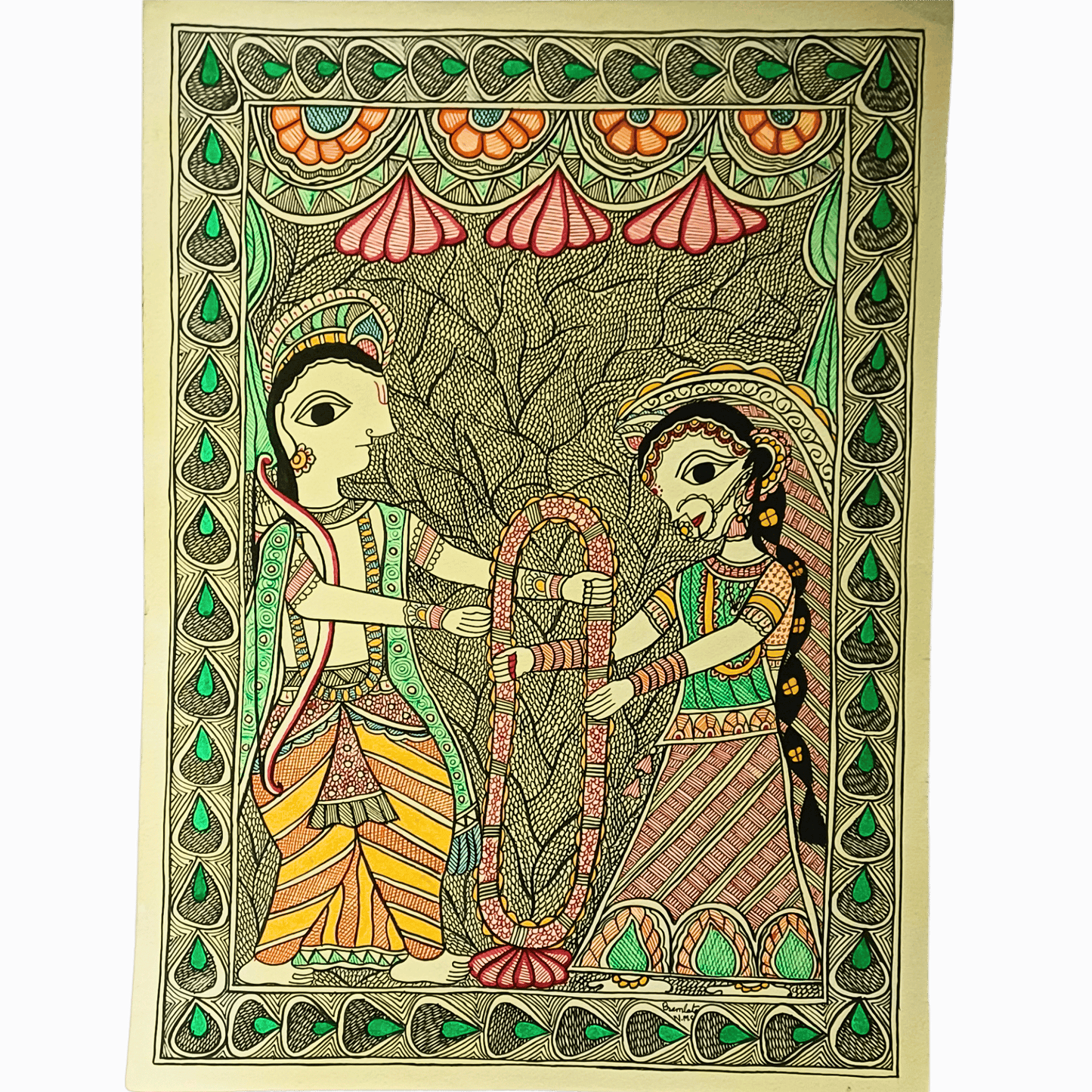 Ram-Sita Jaymala Mithila Painting Poster – Framed & Unframed Madhubani Art for Spiritual Decor