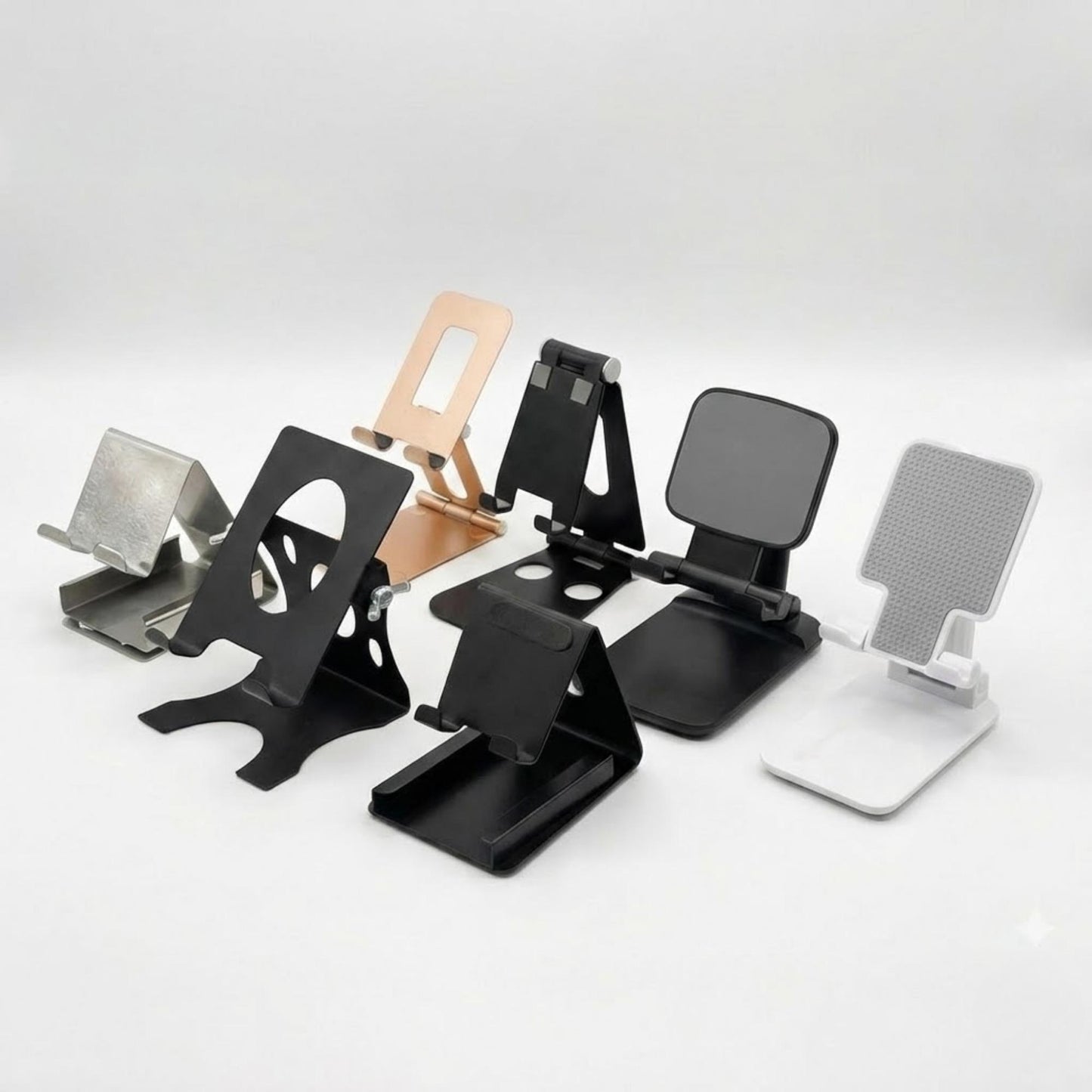 Black Metal Mobile Stand for Desk | Foldable Adjustable Phone Holder for Office & Home