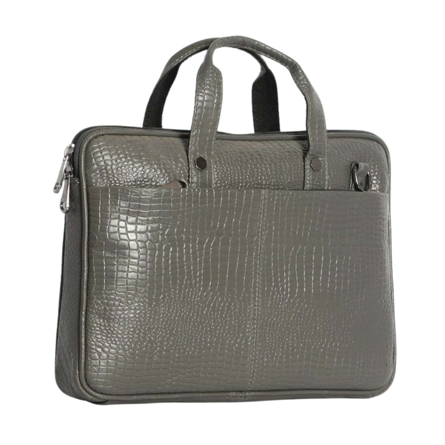Premium Crocodile Texture Laptop Bag for Men & Women | Grey Office Briefcase with Multiple Compartments | Professional Work & Business Bag