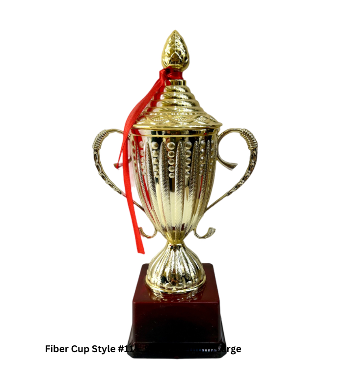 Custom Fiber Cup Trophy Style 11 in Gold, available in 11, 13.5, and 16-inch sizes. Made from premium fiber material, this stylish and durable trophy is perfect for awards ceremonies, sports competitions, corporate recognitions, and special events. Personalize with engravings for a custom touch."
This alt text highlights the product’s material, size options, and personalization possibilities.