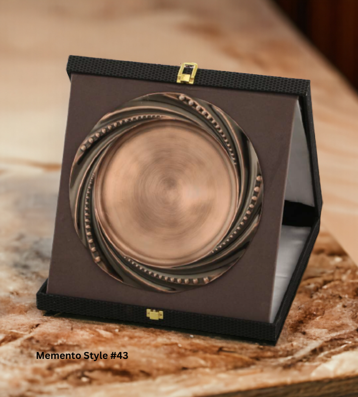 Custom memento in a black box with a silver plate, perfect for corporate recognition and awards.