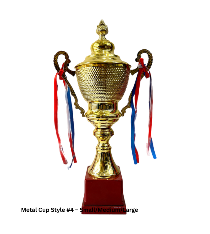 Custom Metal Cup Trophy Style 4 in Gold, available in 17, 18.5, and 20-inch sizes. Crafted from durable metal with a sleek gold finish, this prestigious trophy is ideal for large-scale awards, sports competitions, and corporate recognition events. Personalize with engravings for a unique touch."
This alt text emphasizes the trophy’s high-quality material, customization, and suitability for significant events.