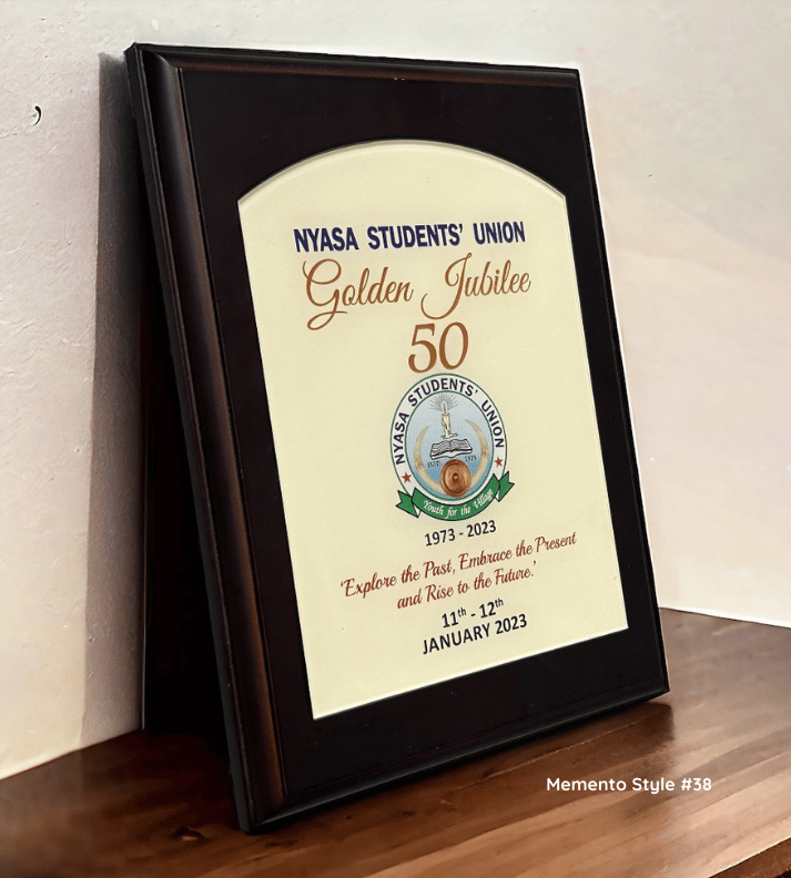 Custom wooden memento with brown and black acrylic accents, featuring personalized engraving for a sophisticated and unique design, ideal for corporate gifts, awards, and special recognitions.