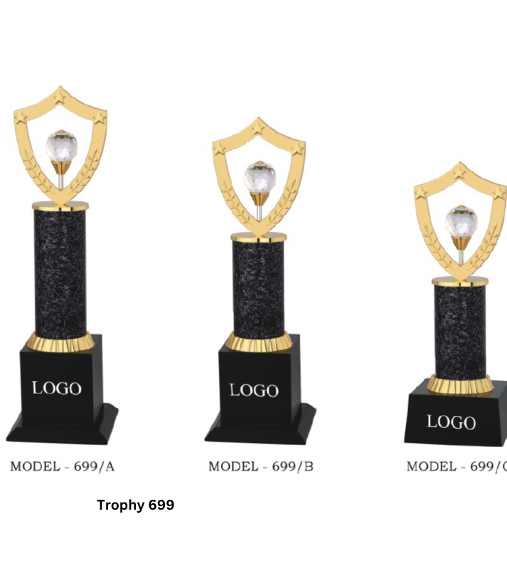 Engraved gold and grey metal trophy, customizable for corporate awards, employee recognition, and special events, showcasing a sleek, professional design.