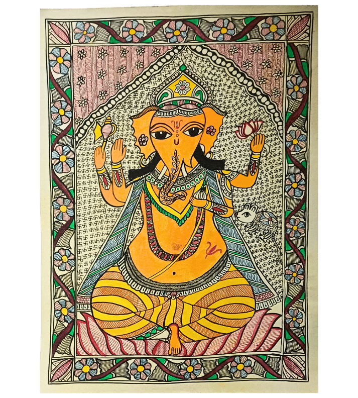 Ganpati Bappa Mithila Painting Poster | Authentic Madhubani Art Print | Indian Folk Wall Decor