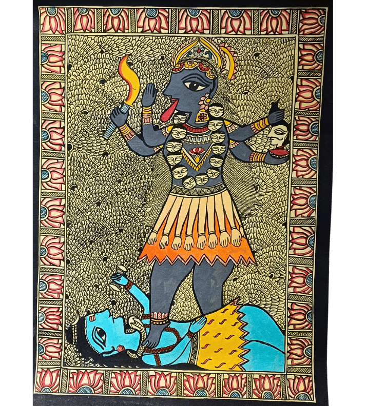 Kali Maa Mithila Painting Poster | Authentic Madhubani Art Print | Indian Folk Wall Decor
