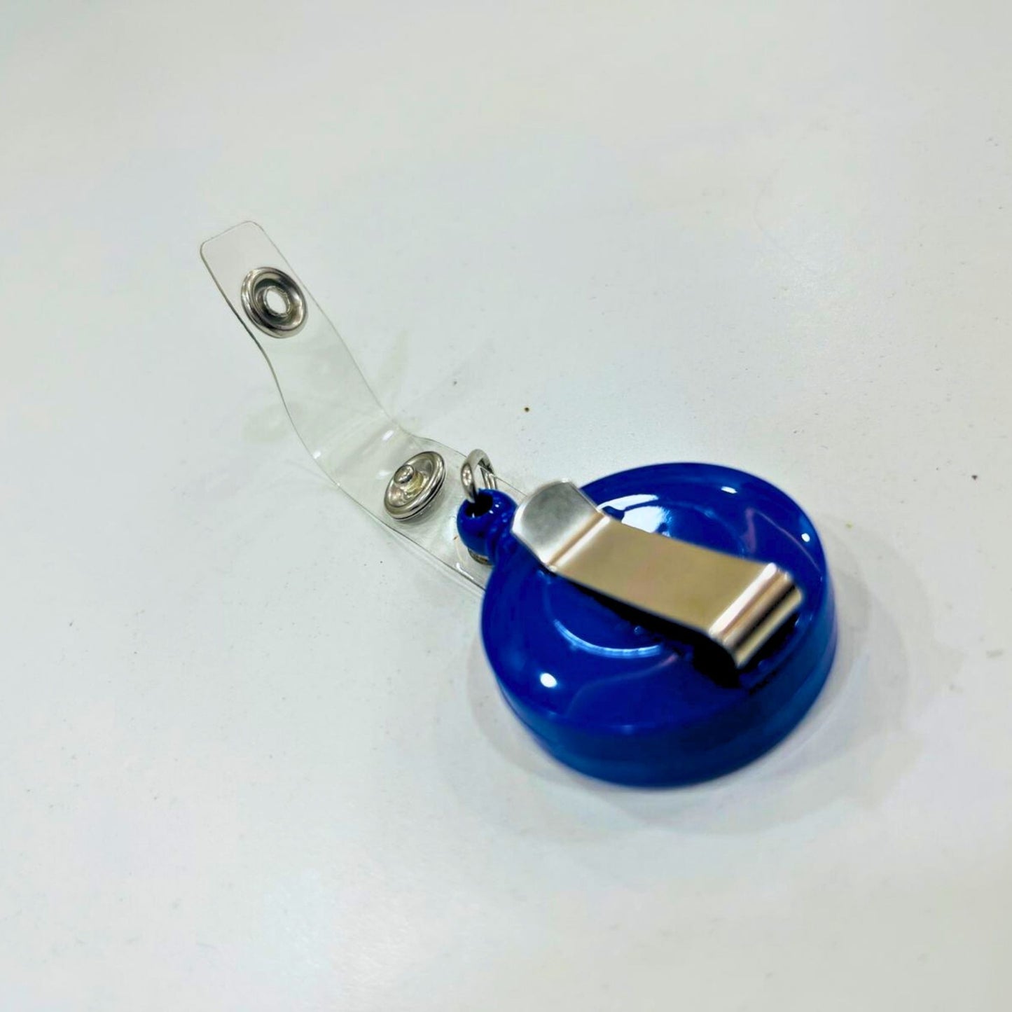 Blue Retractable ID Badge Holder with Metal Belt Clip – Round ID Card Reel for Office, School & Corporate Use