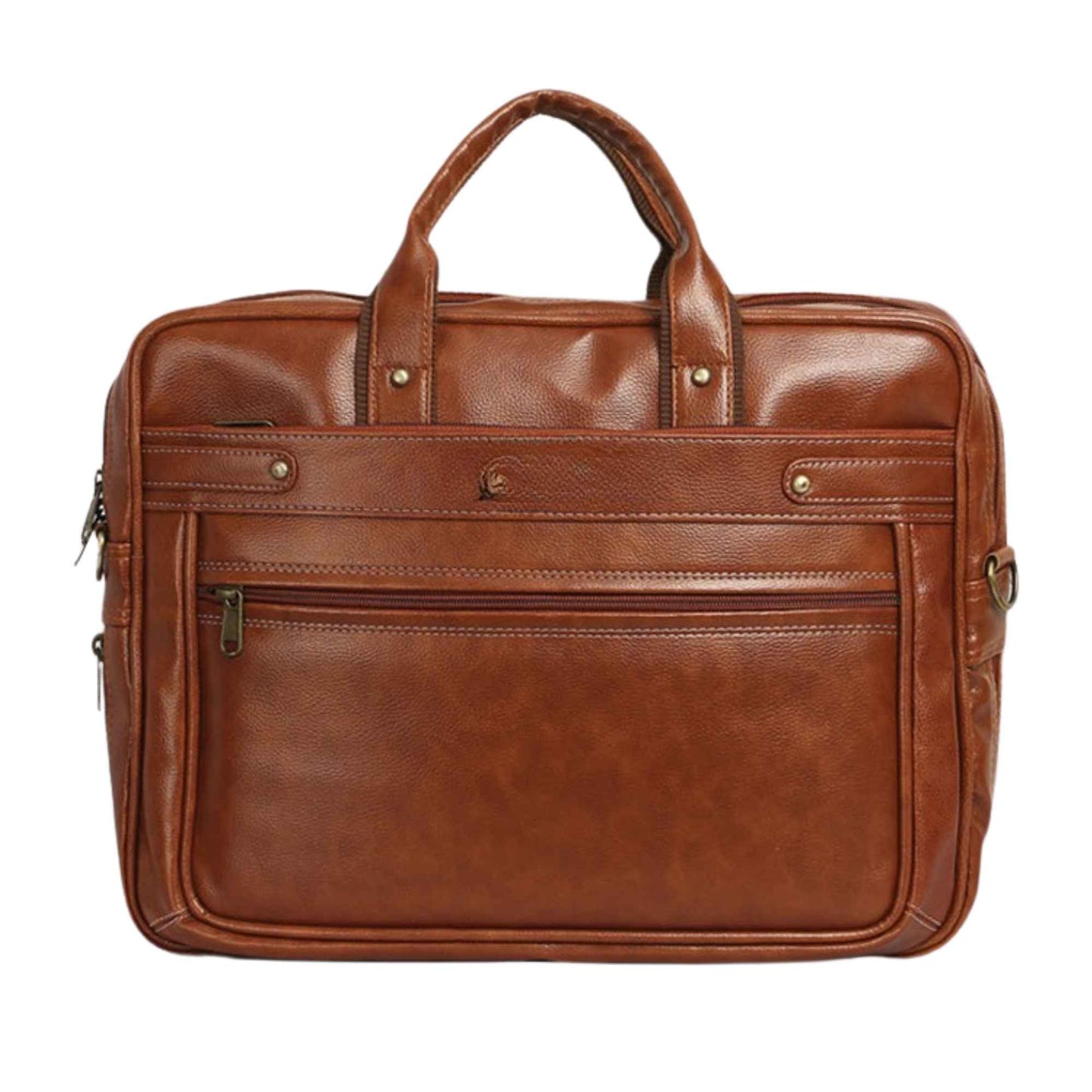 Premium Brown Leather Laptop Office Bag for Men | Professional Briefcase with Multiple Compartments & Shoulder Strap