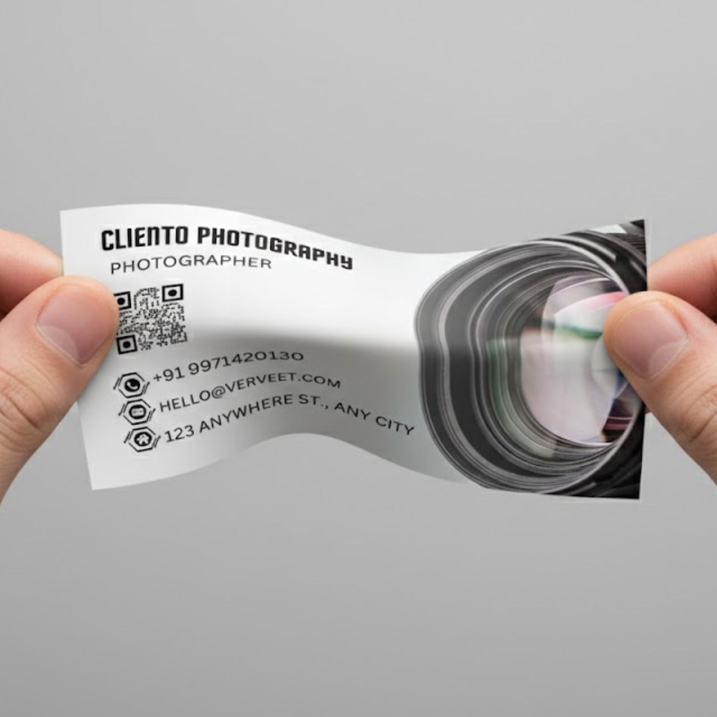 Professional photographer visiting card back – durable 300 GSM non-tearable business card for photographers and creative professionals.