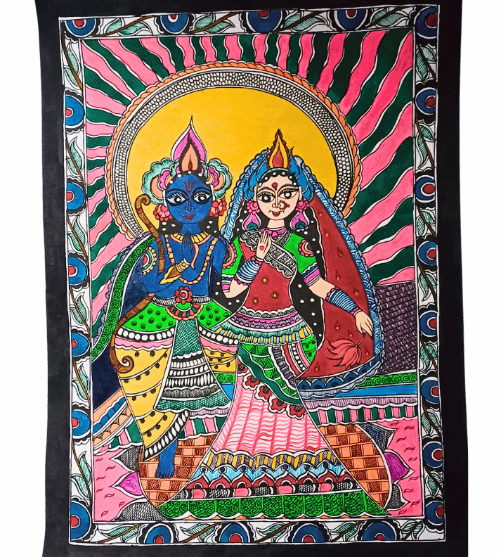 Ram Sita Raj Sabha Mithila Painting Poster | Authentic Madhubani Art | Indian Mythology Wall Decor