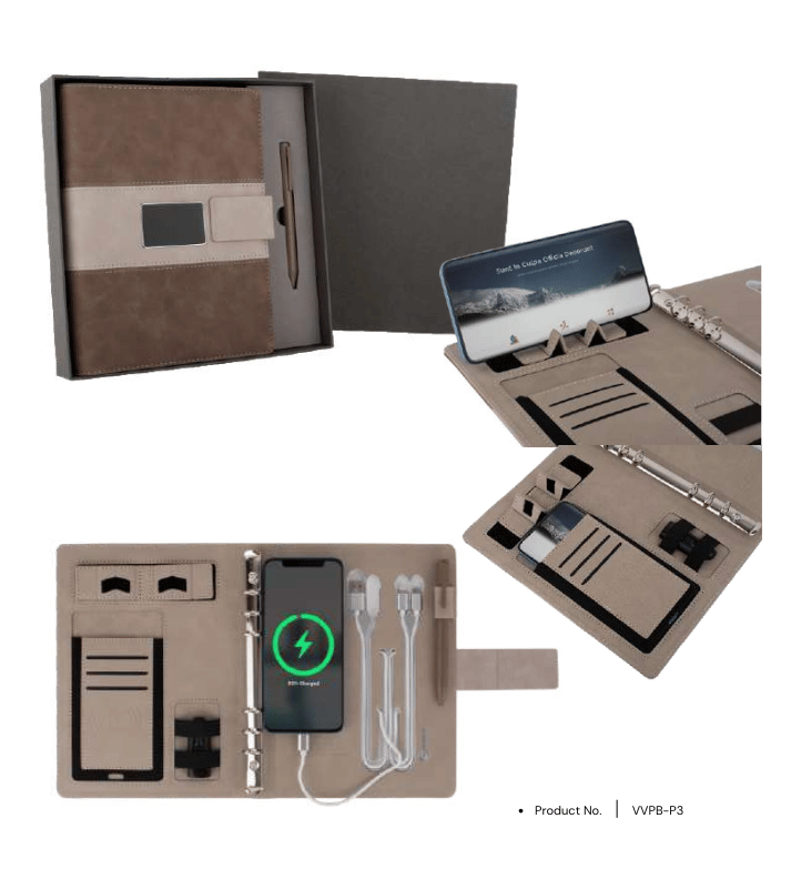 Premium power bank notebook in a branded gift box for corporate gifting