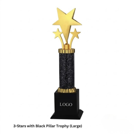 3-Stars with Black Pillar Trophy (Large) | Custom Metal Award