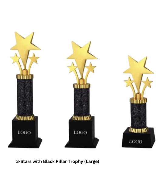 3-Stars with Black Pillar Trophy (Large) | Custom Metal Award