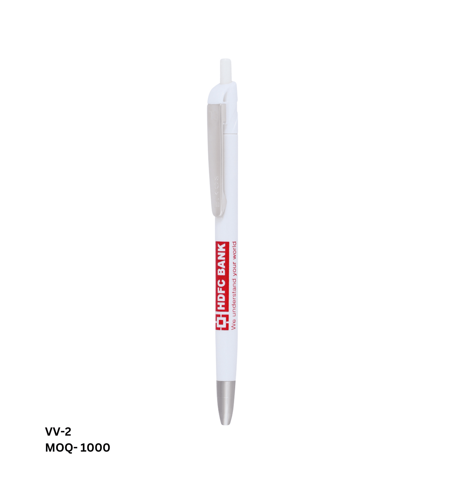 Personalized White Plastic Pen with Silver Clip - VV2