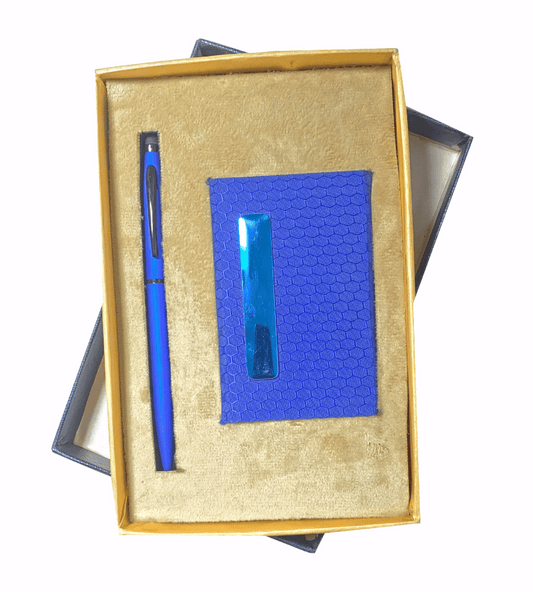 The **Verveet Blue Edge Set** is a stylish and modern gift set designed to make a statement. Featuring a sleek blue color scheme with subtle edge detailing, this set includes high-quality items such as a personalized notebook, pen, and possibly other accessories. Ideal for corporate gifting or special occasions, the Blue Edge Set exudes sophistication and professionalism. Its clean, contemporary design ensures that it appeals to those with refined tastes, making it a perfect choice for clients, employees, o