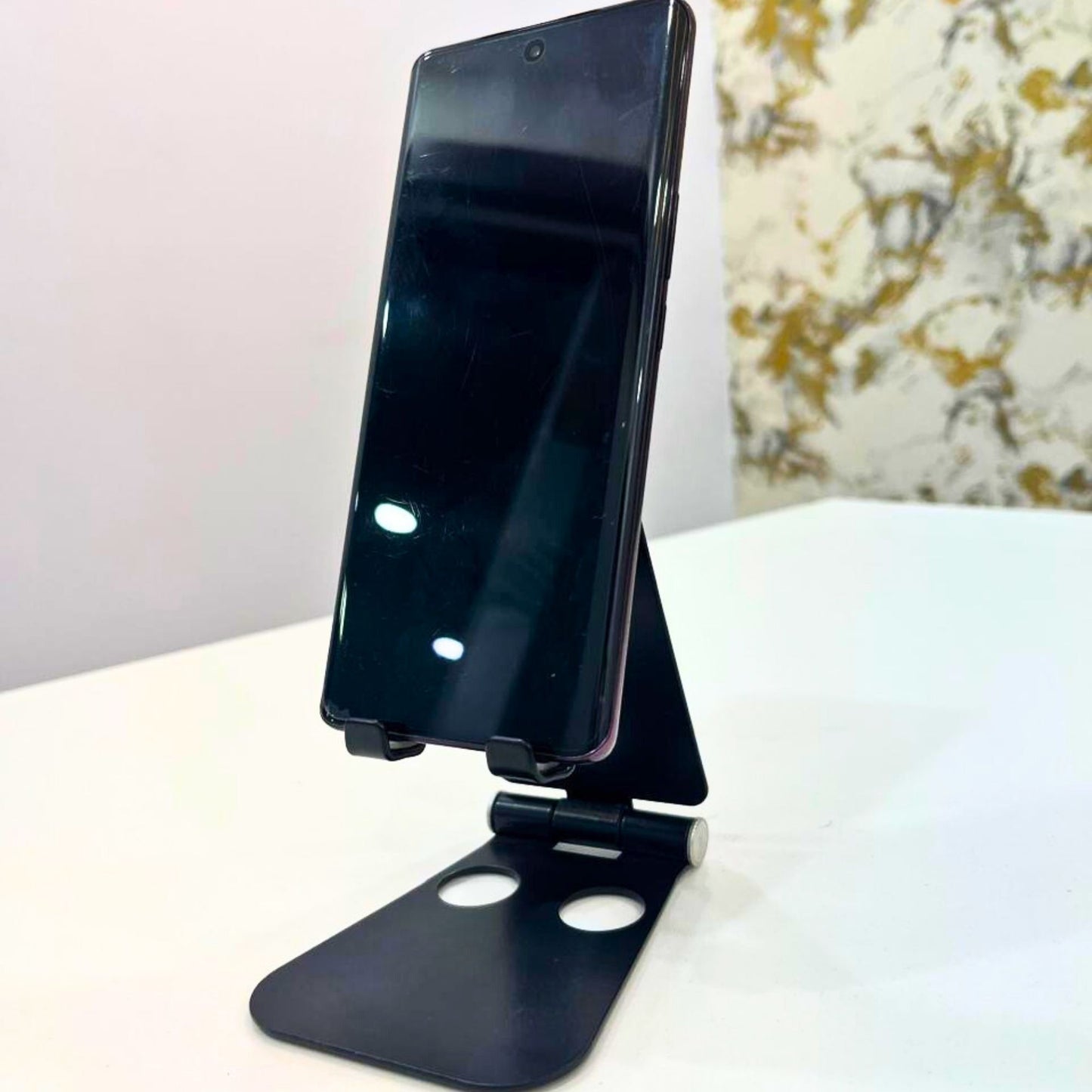 Black Metal Mobile Stand for Desk | Foldable Adjustable Phone Holder for Office & Home