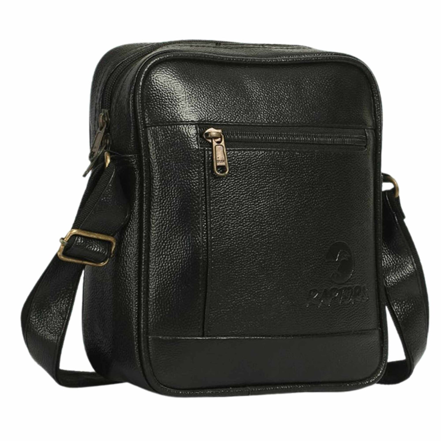 Premium Black Leather Sling Bag for Men | Compact Crossbody Messenger Bag with Adjustable Strap | Daily Office & Travel Use