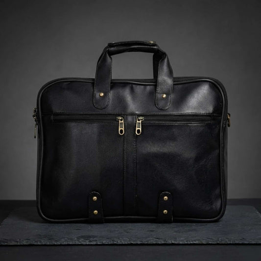 Premium Black Leather Laptop Bag for Men & Women | Office & Business Briefcase with Multiple Compartments