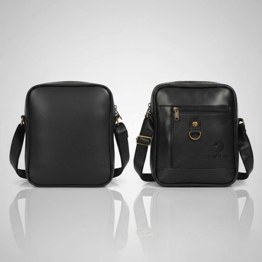 Premium Black Leather Sling Bag for Men | Compact Crossbody Messenger Bag with Adjustable Strap | Daily Office & Travel Use