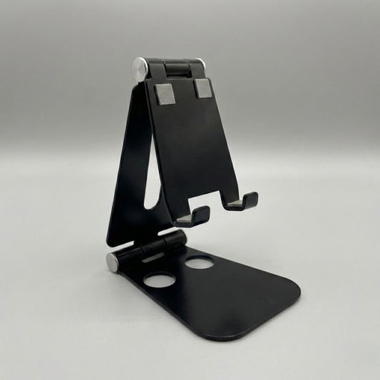 Black Metal Mobile Stand for Desk | Foldable Adjustable Phone Holder for Office & Home