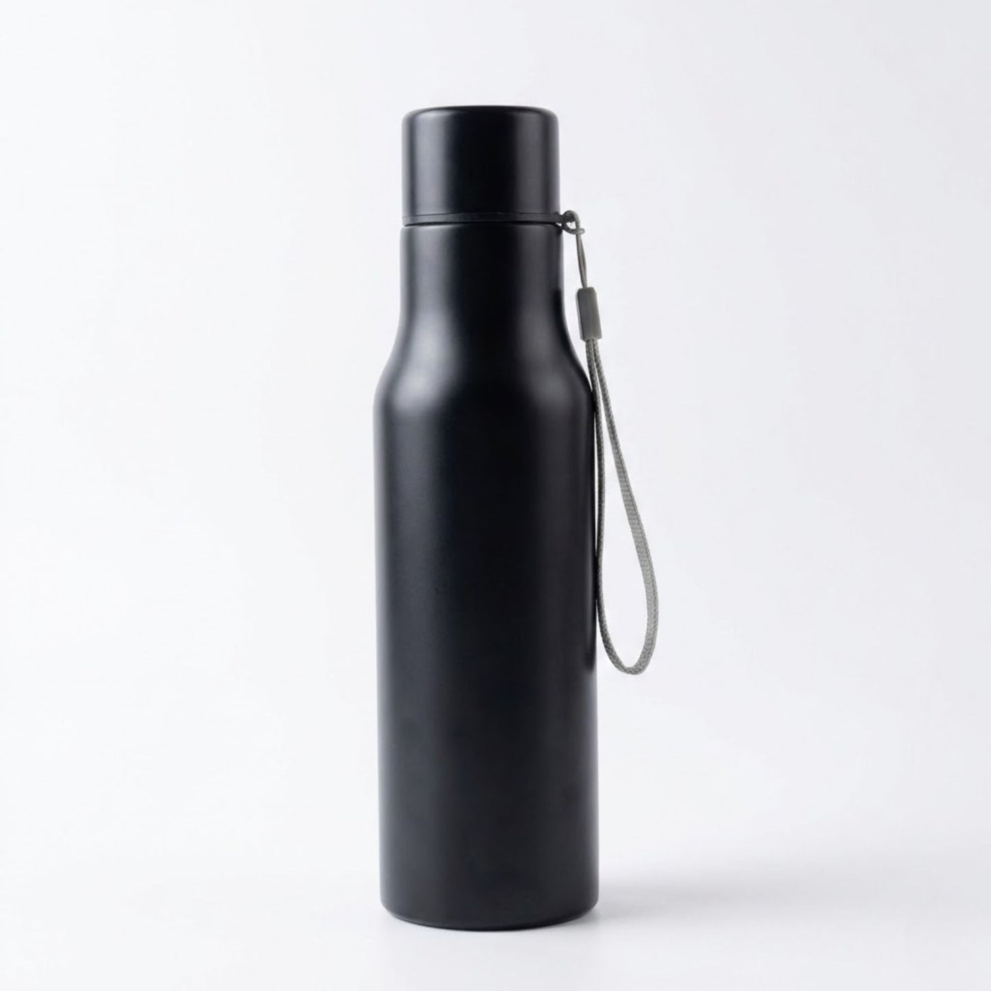 Matte Black Stainless Steel Water Bottle with Strap | Insulated Bottle for Office & Travel