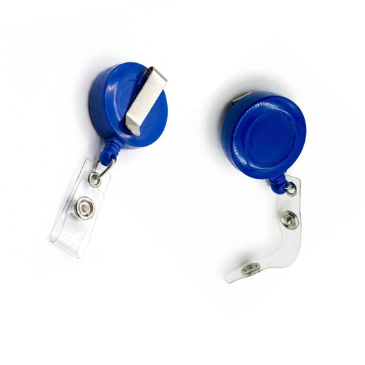 Blue Retractable ID Badge Holder with Metal Belt Clip – Round ID Card Reel for Office, School & Corporate Use