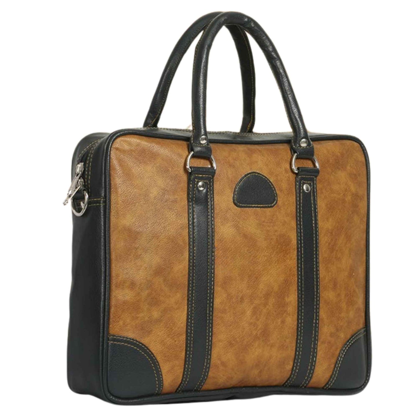 Premium Two-Tone Leatherette Laptop Bag for Men | Stylish Office Briefcase with Top Handle & Shoulder Strap | Business Travel Work Bag