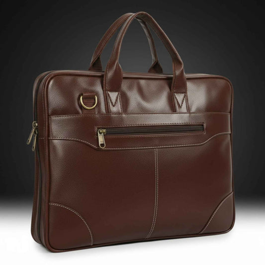 Premium Brown Leather Office Laptop Bag for Men | Professional Business Briefcase with Zipper Pocket & Shoulder Strap