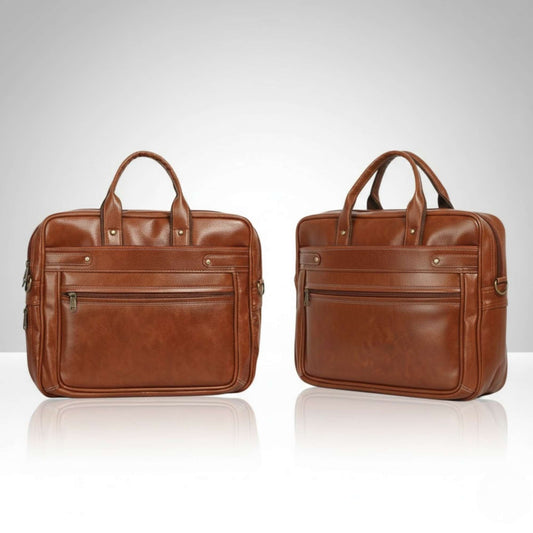 Premium Brown Leather Laptop Office Bag for Men | Professional Briefcase with Multiple Compartments & Shoulder Strap