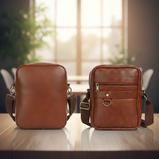Premium Brown Leather Sling Bag for Men | Compact Crossbody Travel & Daily Utility Bag with Adjustable Strap