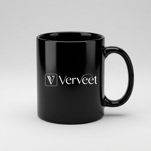 Black ceramic mug with corporate logo branding – customized promotional coffee mug for office and corporate gifts