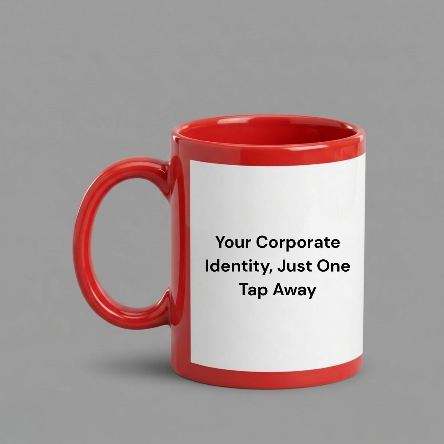 Ceramic patch mug with corporate logo branding – customized promotional coffee mug for office use and corporate gifting.