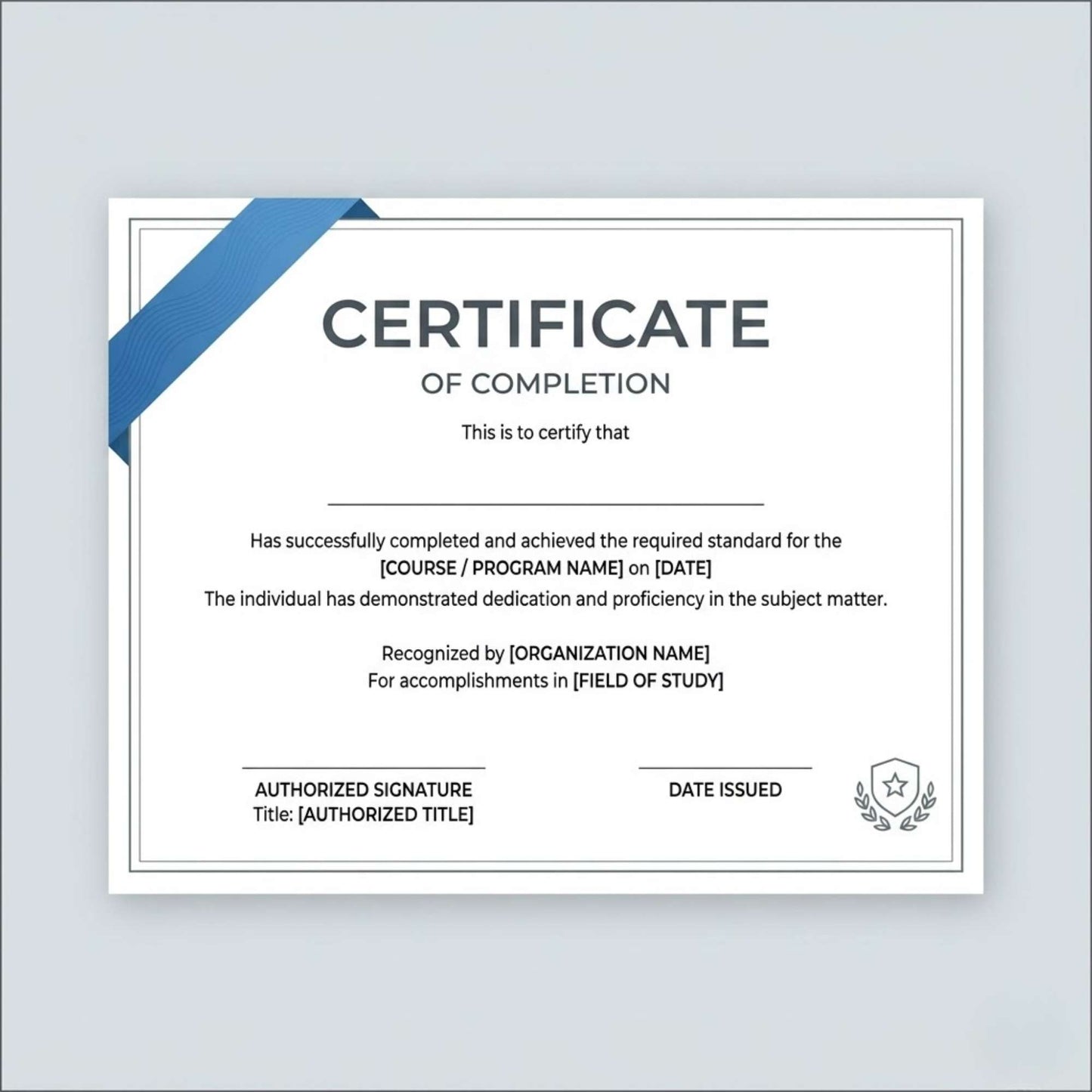 Course completion certificate – professionally printed certificate for training programs, educational achievements, and certification awards.