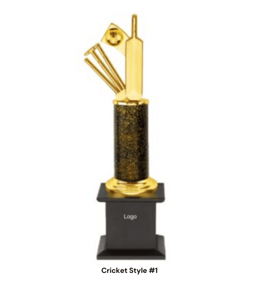 Custom Cricket Trophy - Gold (14/12.5/11 in) | Metal & Wood Award with Box