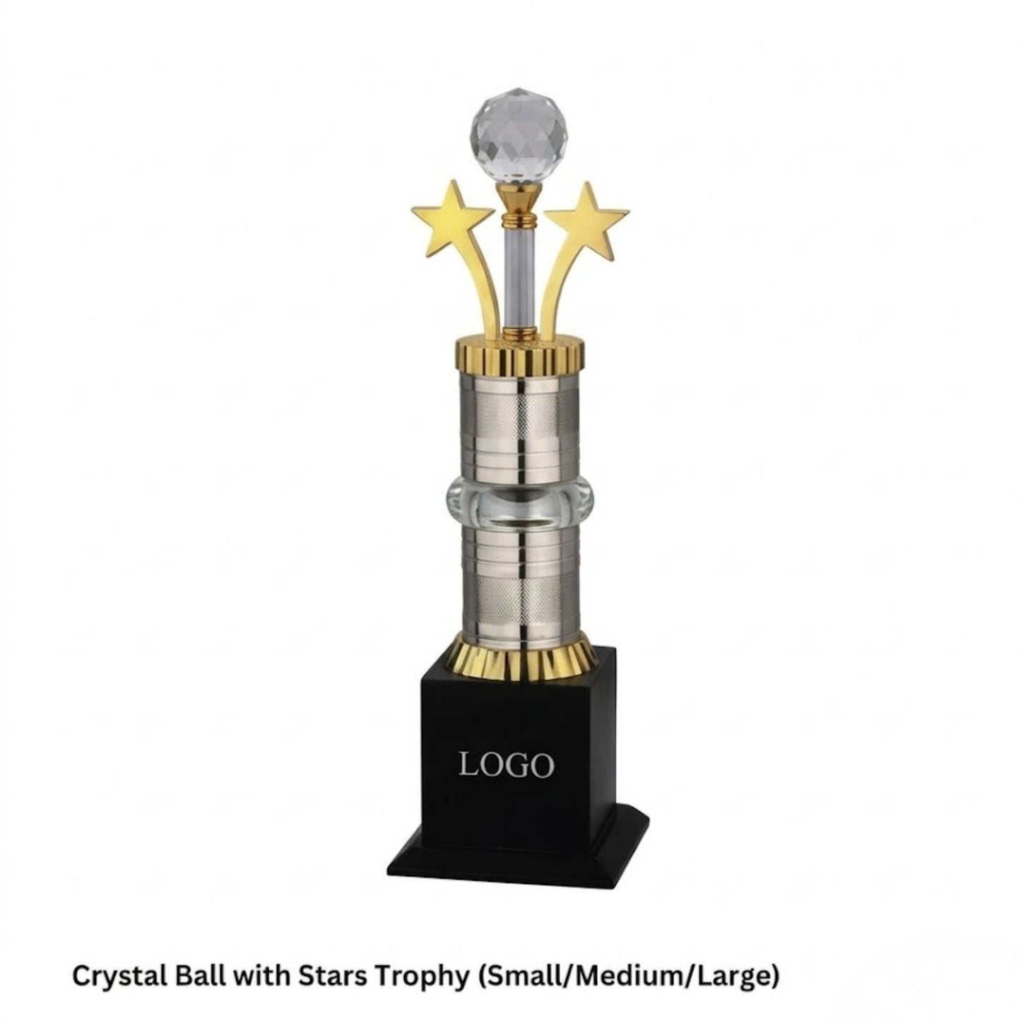 Crystal Ball with Stars Trophy – Small/Medium/Large | Custom Metal Award