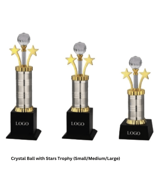 Crystal Ball with Stars Trophy – Small/Medium/Large | Custom Metal Award