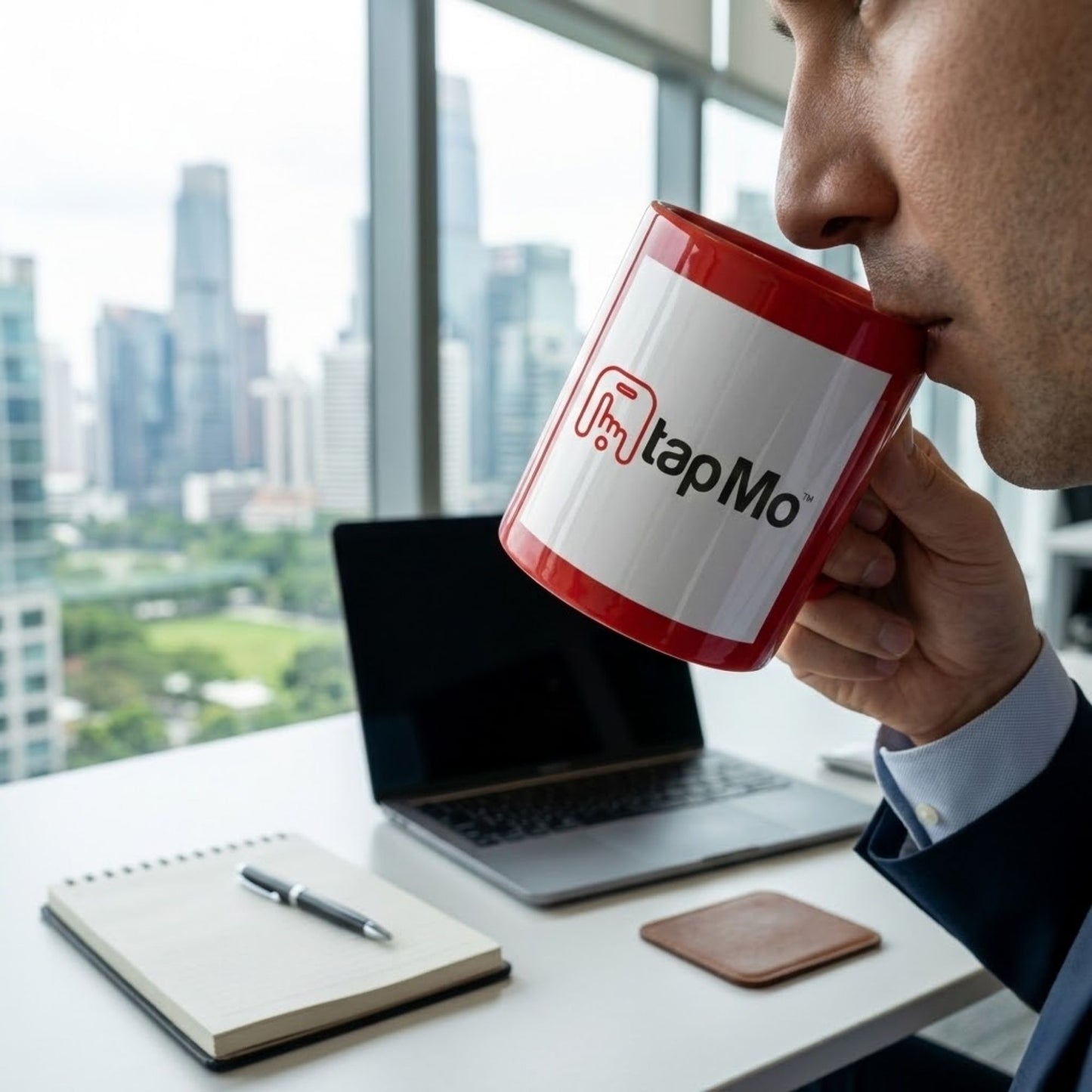 Custom ceramic patch coffee mug with logo printing – promotional corporate gift mug for branding and office use.