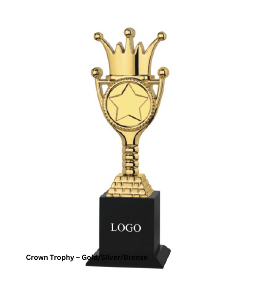 Crown Trophy – Gold/Silver/Bronze | Custom Metal Award