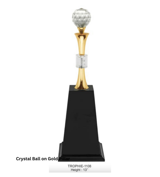 Crystal Ball on Gold Pillar Custom Metal Trophy | Premium Awards