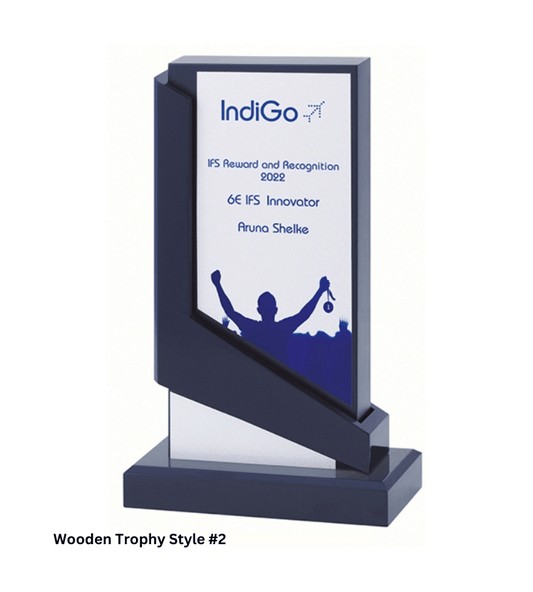 Wooden Trophy Style #2 | Custom Blue & White Wooden Award