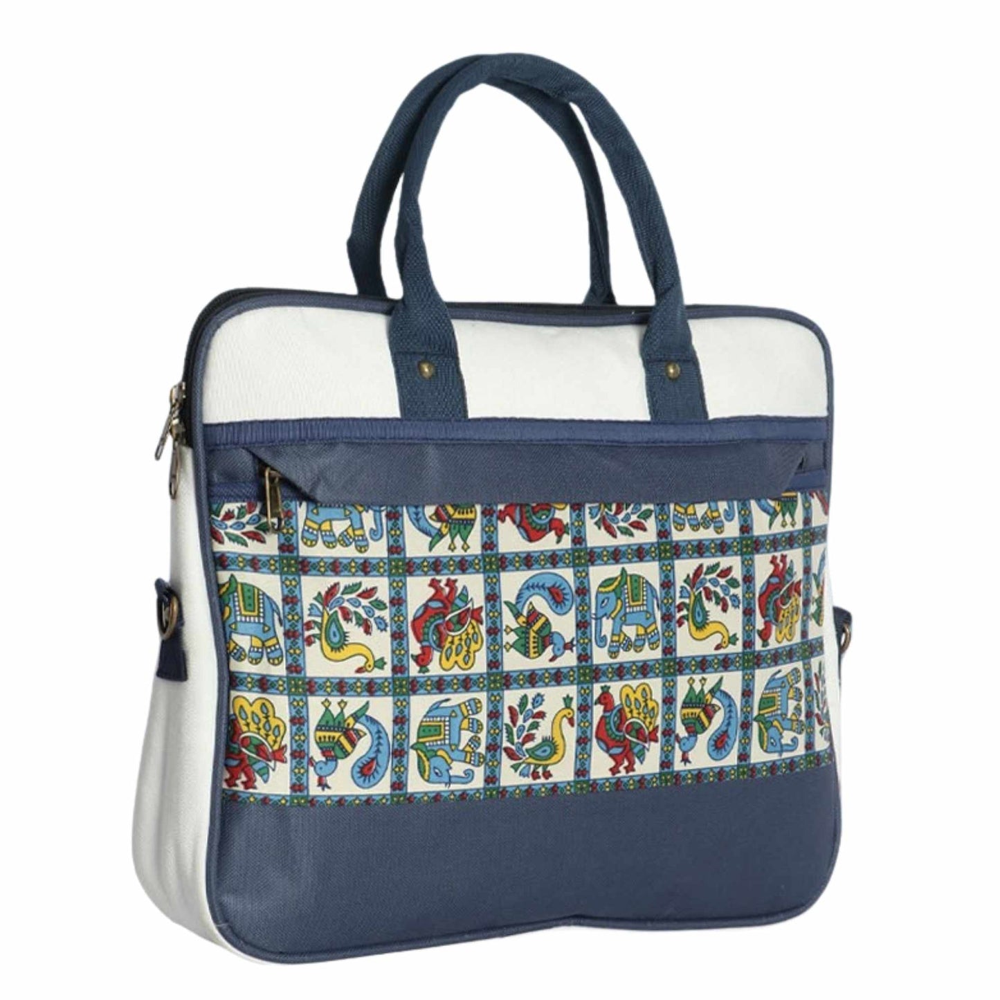 Premium Fabric Laptop Bag with Ethnic Print | Office & Travel Briefcase for Men & Women | Padded Laptop Sleeve