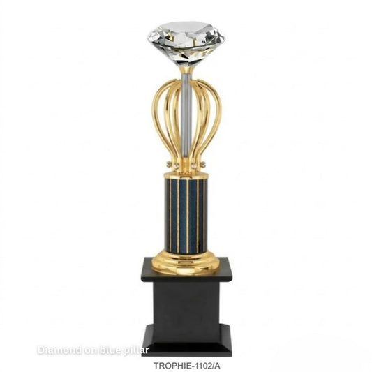 Diamond on Blue Pillar Custom Metal Trophy | Premium Awards for Corporate & Sports Events