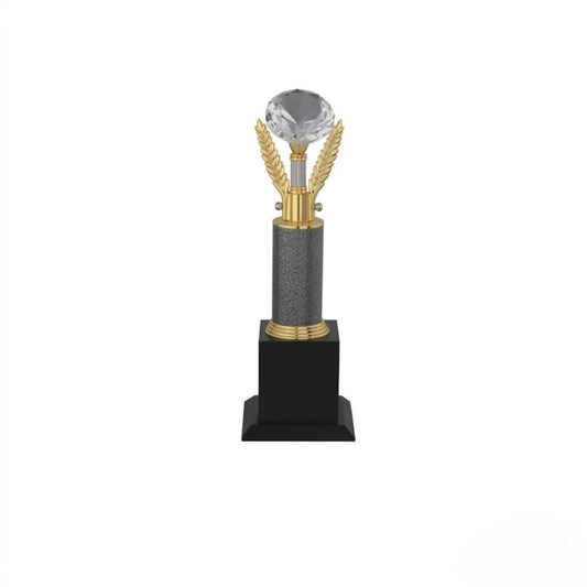 Diamond Shaped Metal Trophy with Golden Leaves | Custom Engraving Available
