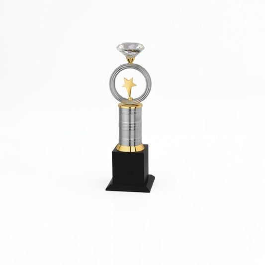 Diamond with Star on Silver Pillar Custom Metal Trophy | Engraving Available