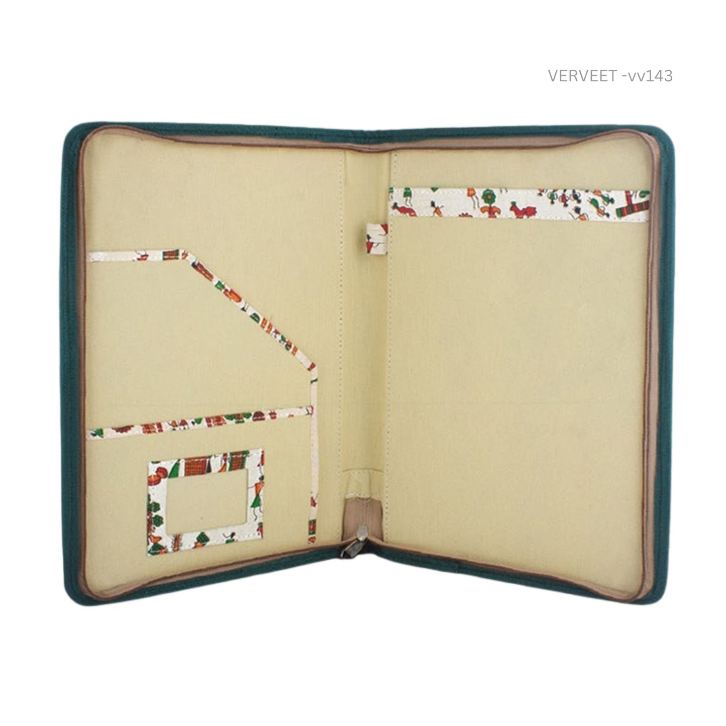 Eco-friendly Warli jute office bag interior view, spacious document bag with traditional Indian art design