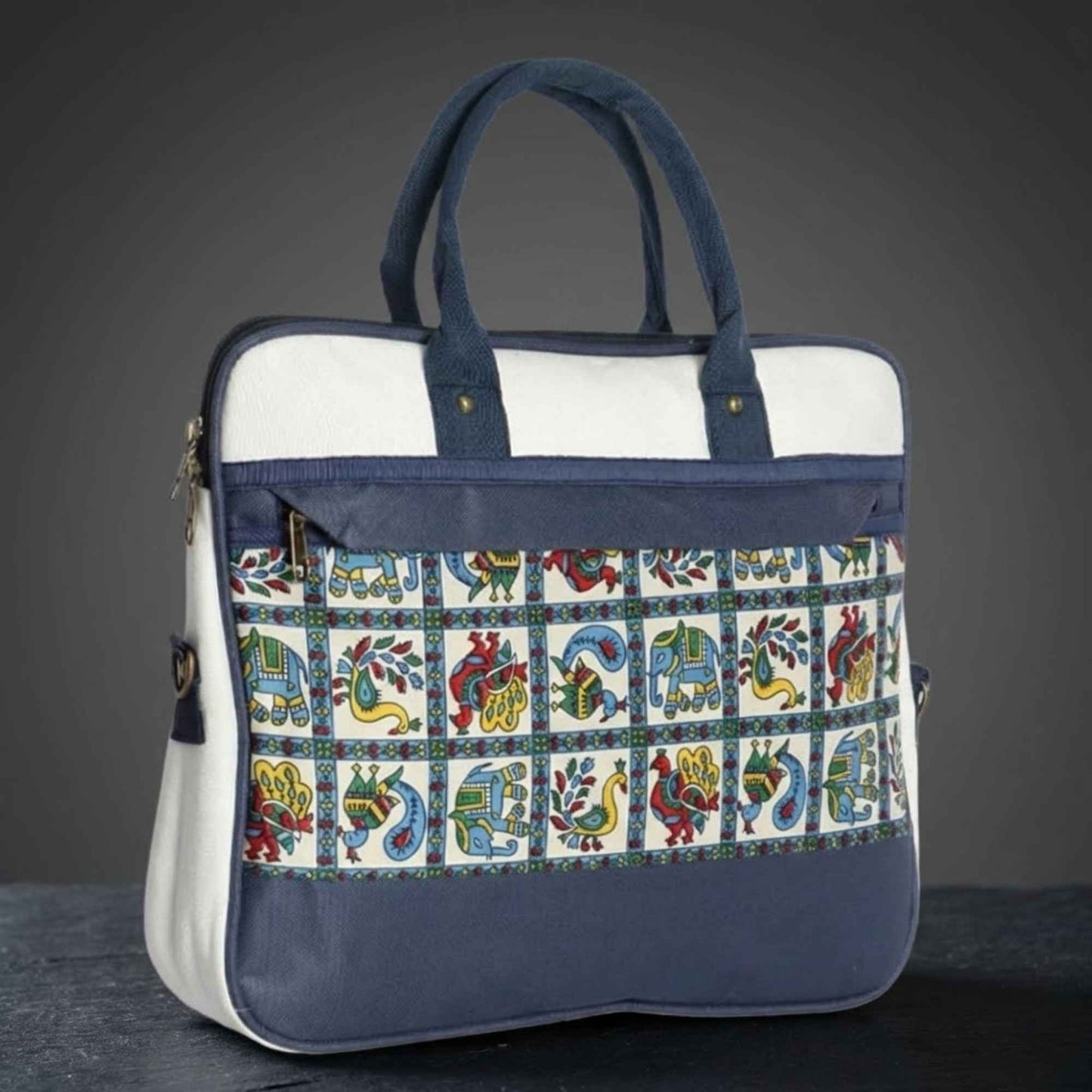 Premium Fabric Laptop Bag with Ethnic Print | Office & Travel Briefcase for Men & Women | Padded Laptop Sleeve